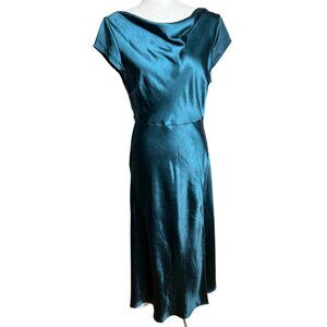 Teal Satin Dress Cap Sleeve Cowl Midi Maxi Formal Party Occasion Glam Womens L
